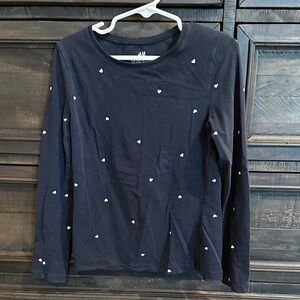 H&M 6X (true size 6)Dark Blue Long Sleeve with White Heart Details